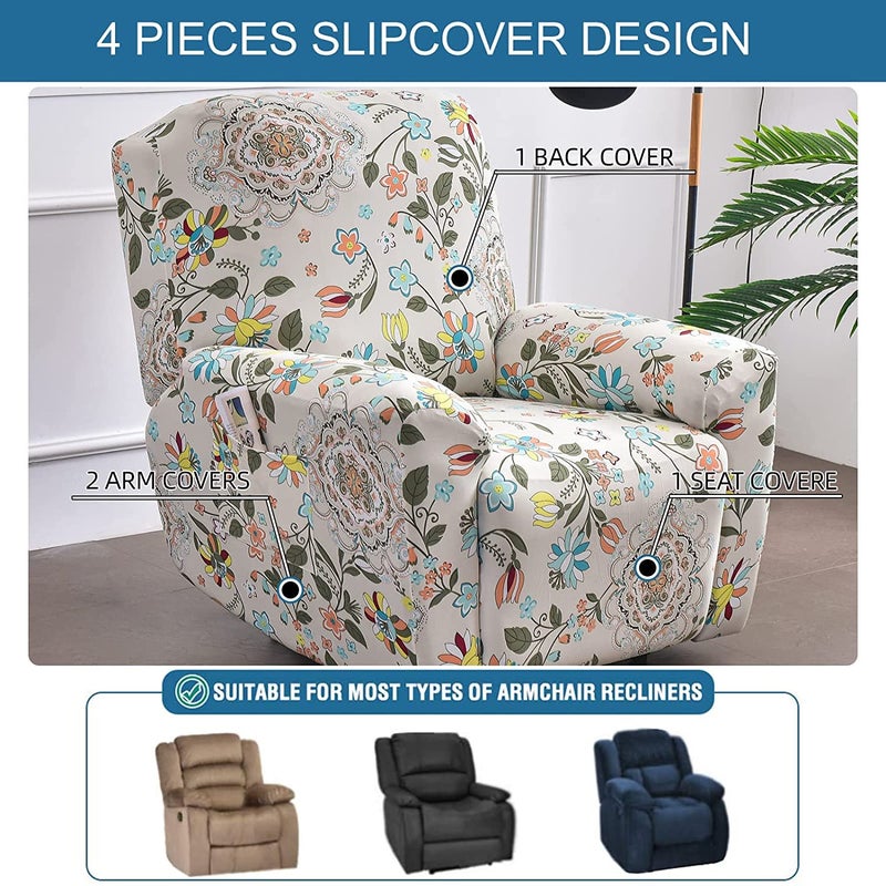 Eco-Ancheng Recliner Slipcovers 4-Pieces Lazyboy Recliner Covers Recliner Couch Covers Recliner Chair Cover Non Slip Reclining Slipcovers with Storage Pockets Furniture Protector for Living Room - Image 4